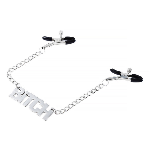 “Bitch” Engraved Nipple Clamps with Adjustable Chain