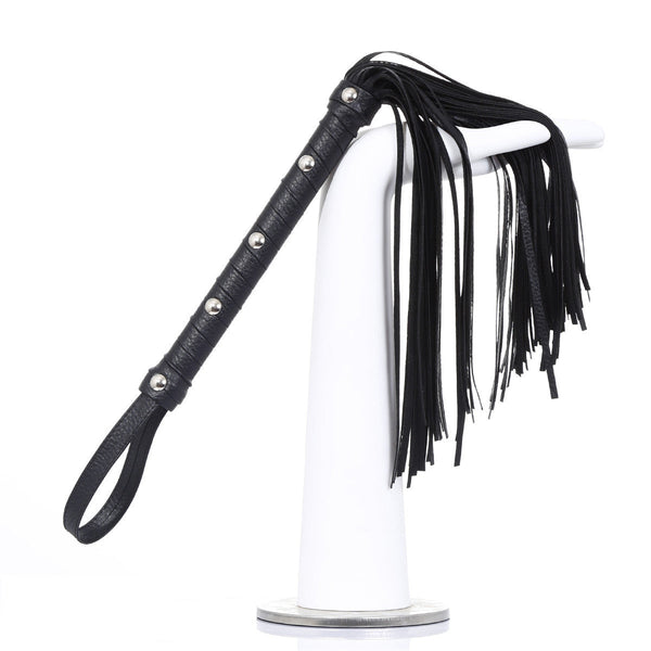 Couples' BDSM Toy – Black Leather Flogger with Studded Handle
