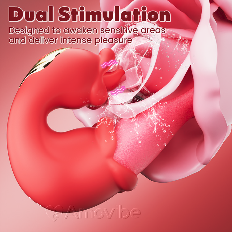 Dual Rose Thrusting G Spot Vibrator with Tongue Licking & Vibration