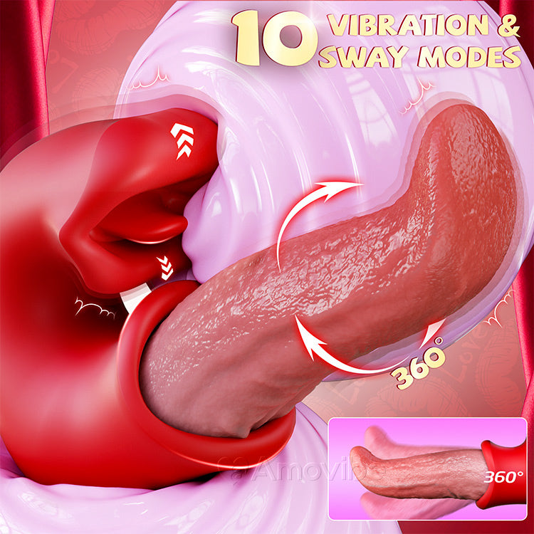 3 in 1 Dildo Vibrator - with G-Spot, Clitoris and Tongue, Waterproof