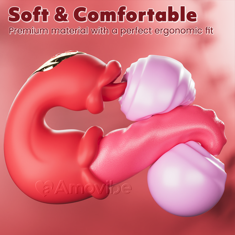 Dual Rose Thrusting G Spot Vibrator with Tongue Licking & Vibration