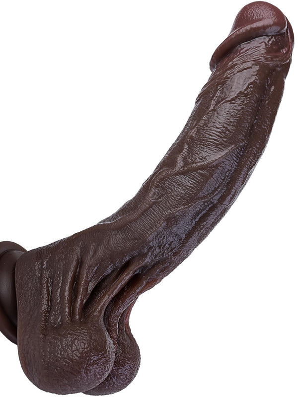 Black Realistic Dildo - 11" Silicone | Suction Cup Vagina & Anal Toy
